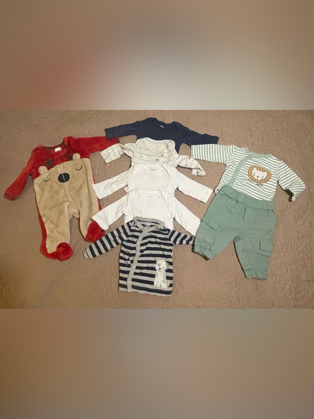 #88a Carter's Child of Mine Duck Duck Goose 0-3M Cotton Animal Striped 8 Pc Lot